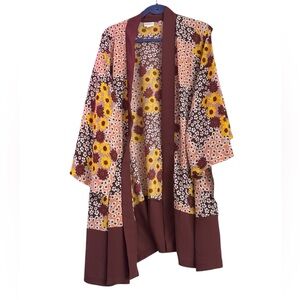 Lularoe Burgundy Floral Oversized Kimono with Sunflower Pattern Size XL